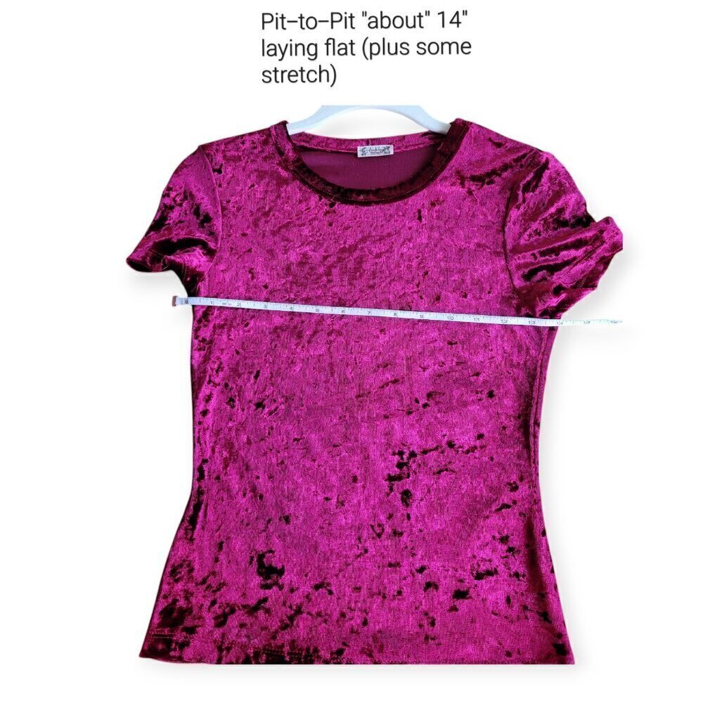 Free People Crushed Velvet Bordeaux Baby Tee XS 90s Throwback Festive Fitted Top - Picture 5 of 8